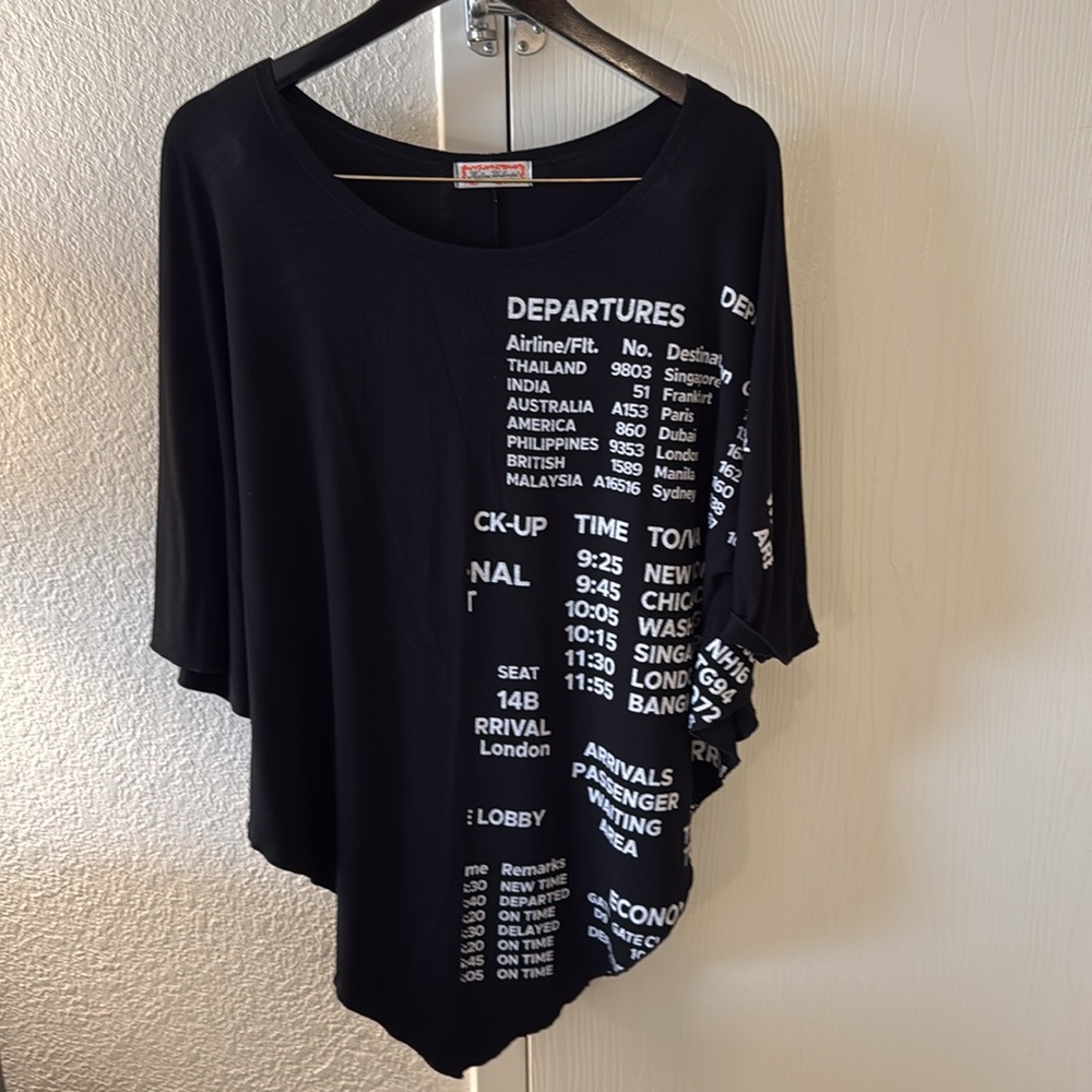 Black Graphic Poncho Top